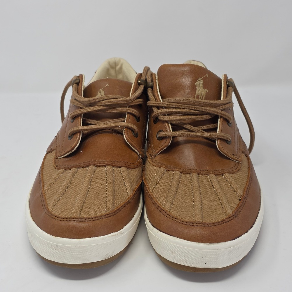 Polo Ralph Lauren Ramiro Mens Burnished Leather Canvas Sneakers Tan 10D 13297